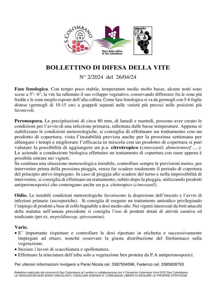 bollettino difesa vite