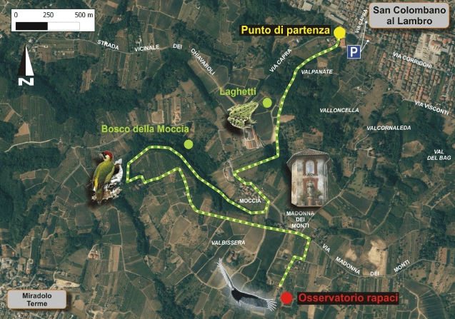 La mappa dei percorsi disponibili nel sentiero natura